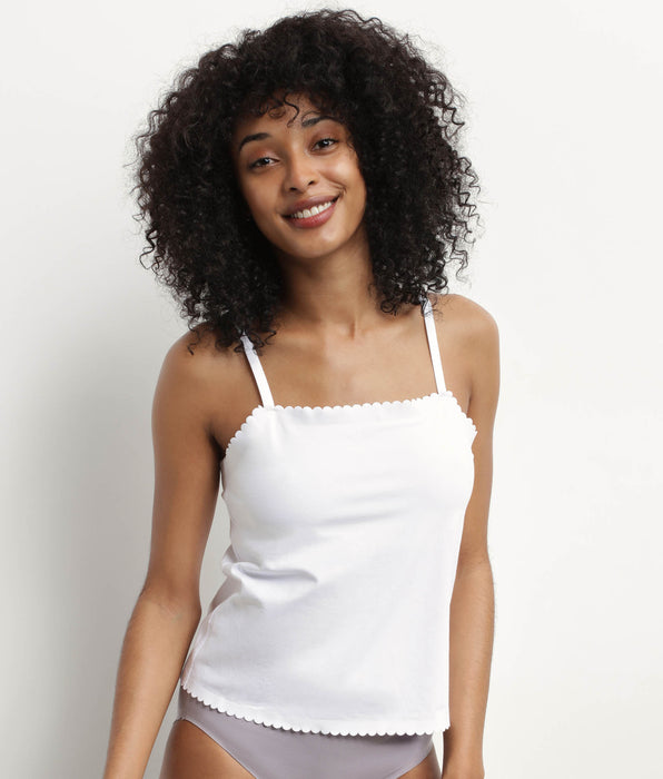 DIM Body Touch Easy Top donna bianco in cotone elasticizzato senza cuciture