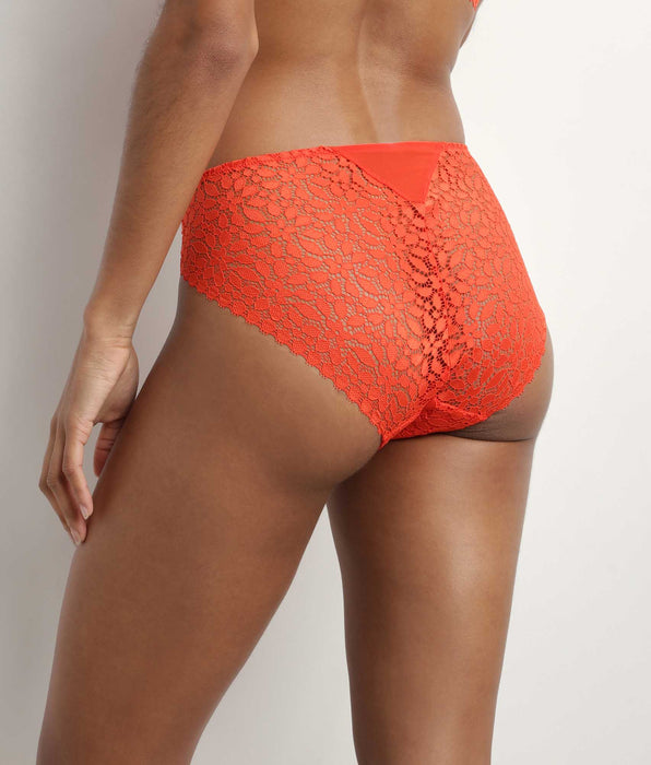 DIM Slip in pizzo floreale traforato rosso fuoco Daily Dentelle