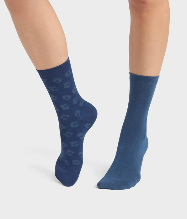 DIM Pacco da 2 calze da donna in viscosa con fiore blu Dim Bamboo