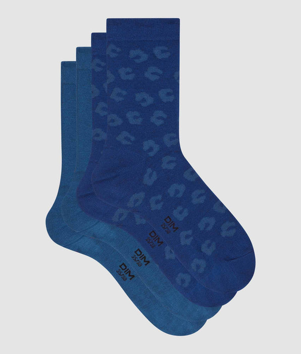 DIM Pacco da 2 calze da donna in viscosa con fiore blu Dim Bamboo