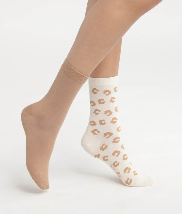 DIM Pacco da 2 paia di calze floreali da donna Crema Dim Bamboo