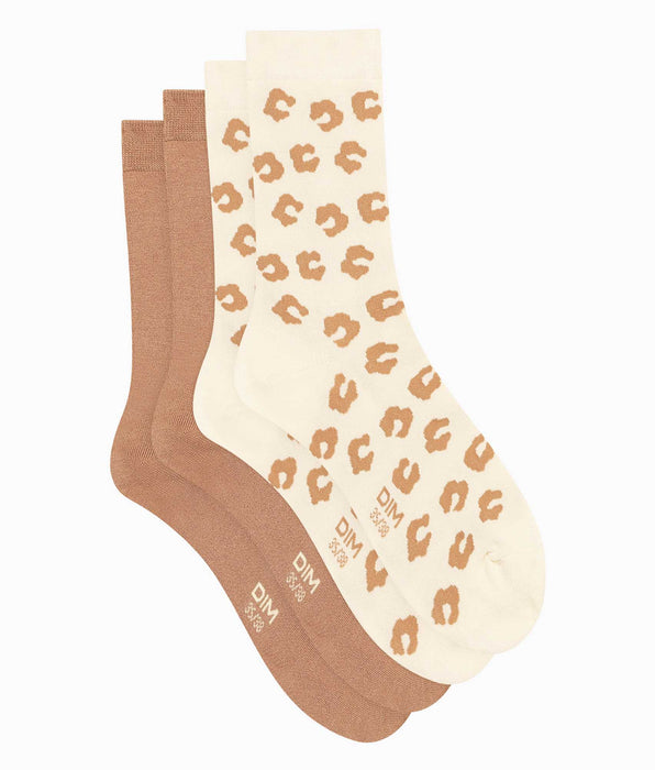 DIM Pacco da 2 paia di calze floreali da donna Crema Dim Bamboo