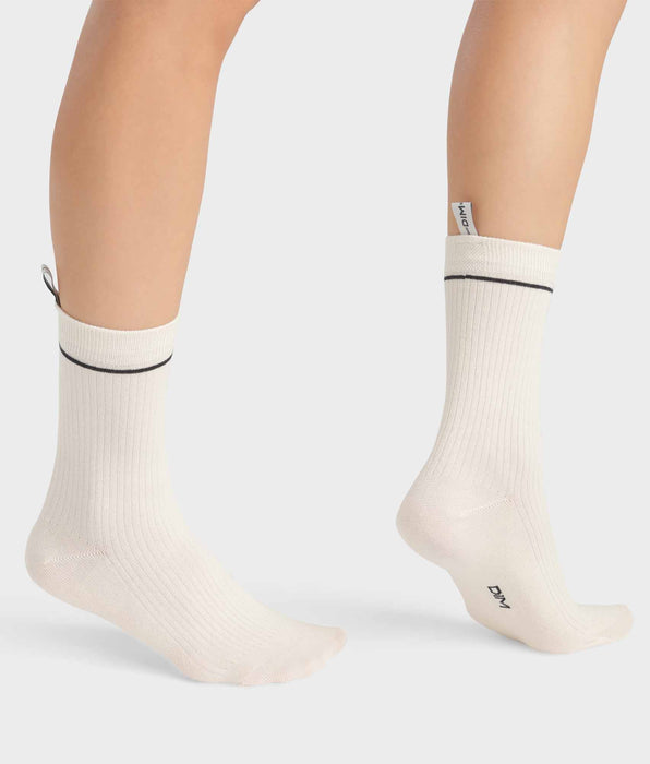 DIM Cream Unisex Ribbed Modal Cotton Socks Dim Icons