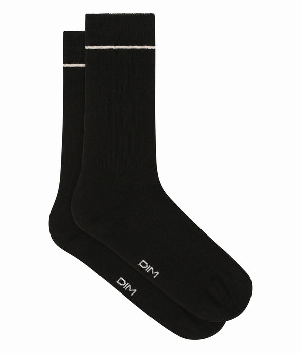 DIM Calze unisex a coste in cotone nero con linea crema DIM Icons