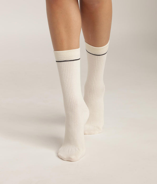 DIM Calze unisex in cotone a coste Crema con linea nera DIM Icons