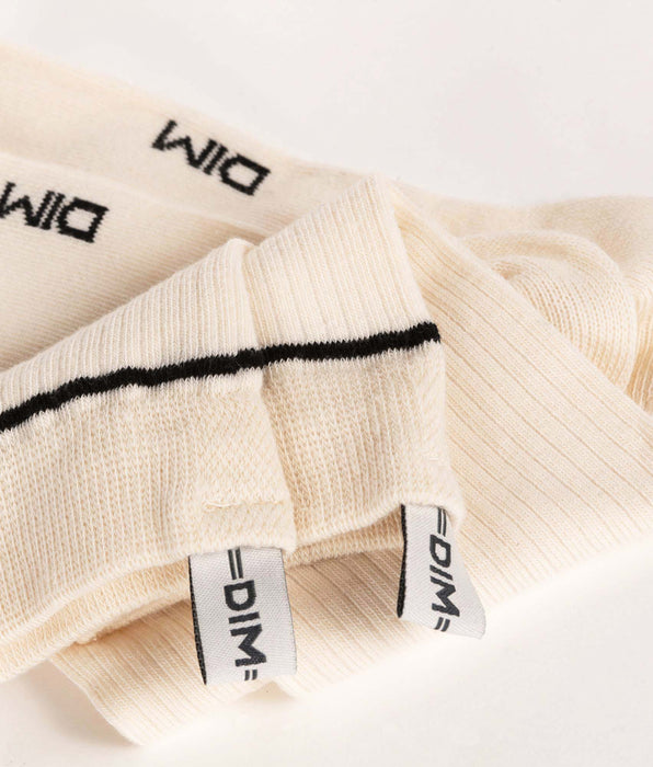 DIM Calze unisex in cotone a coste Crema con linea nera DIM Icons