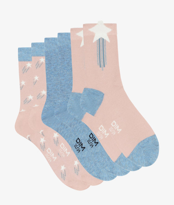 DIM 3 Pacco da calze a stella per bambini stile cotone rosa denim