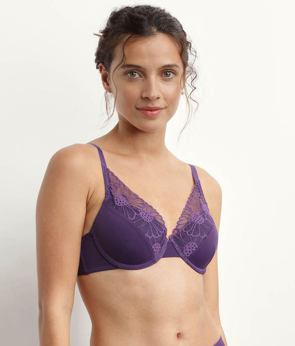 DIM Reggiseno a balconcino in pizzo viola in microfibra Make-A-Me-Flower