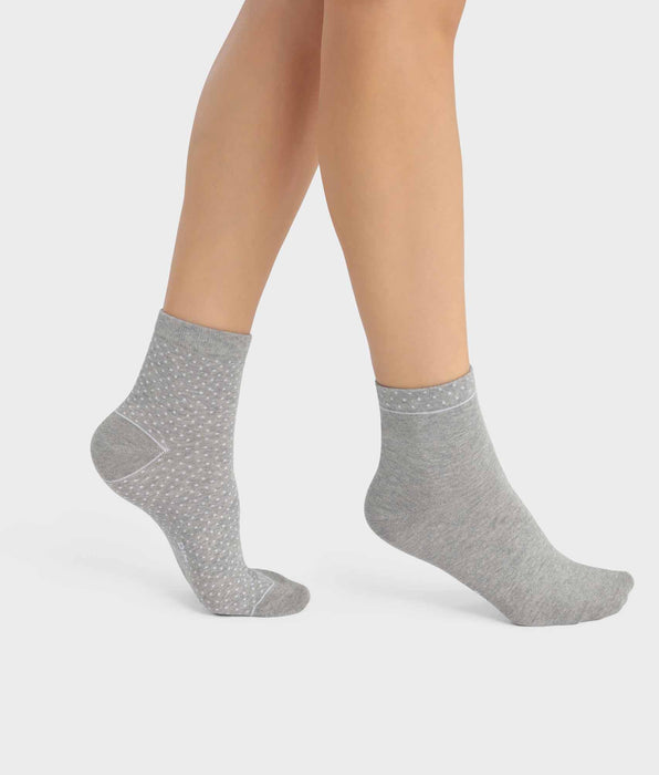 DIM Pacco da 2 calze in cotone bio da donna con pois grigi Dim Good