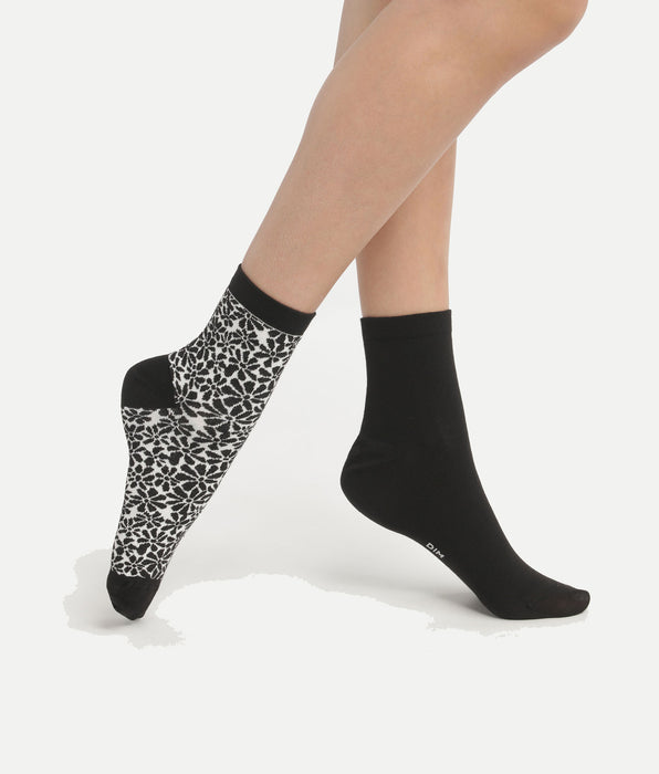 DIM Pacco da 2 calze in cotone bio a fiori Nero Dim Good