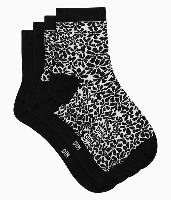 DIM Pacco da 2 calze in cotone bio a fiori Nero Dim Good