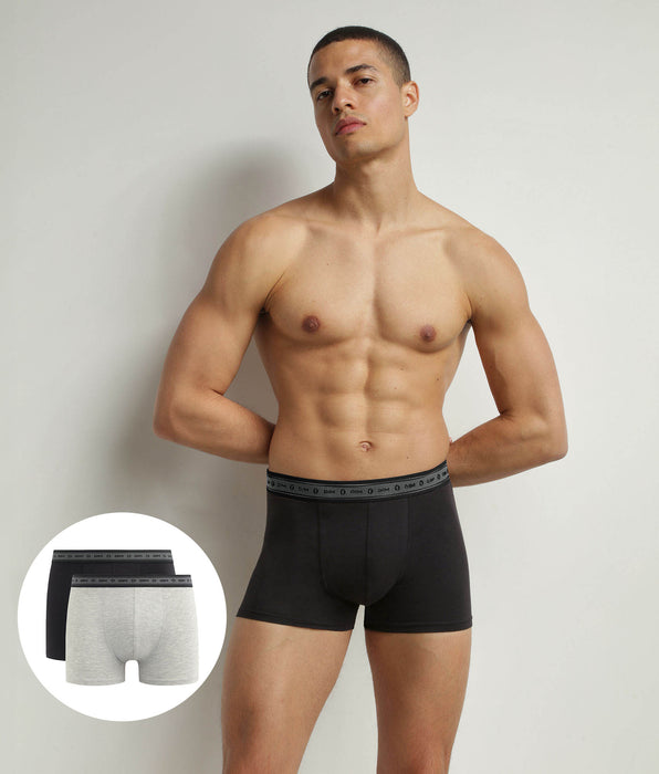 DIM Pacco da 2 boxer da uomo in cotone bio in nero e grigio perla Dim Good