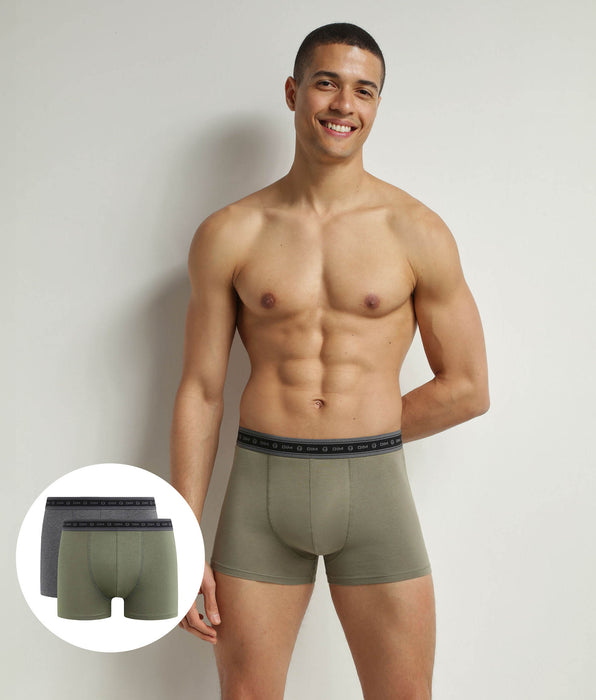 DIM Multipack di 2 boxer da uomo in cotone bio color carbone e verde terra Dim Good