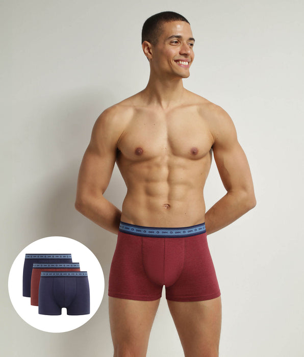DIM Pacco da 3 boxer da uomo in cotone bio blu rosso denim Dim Good