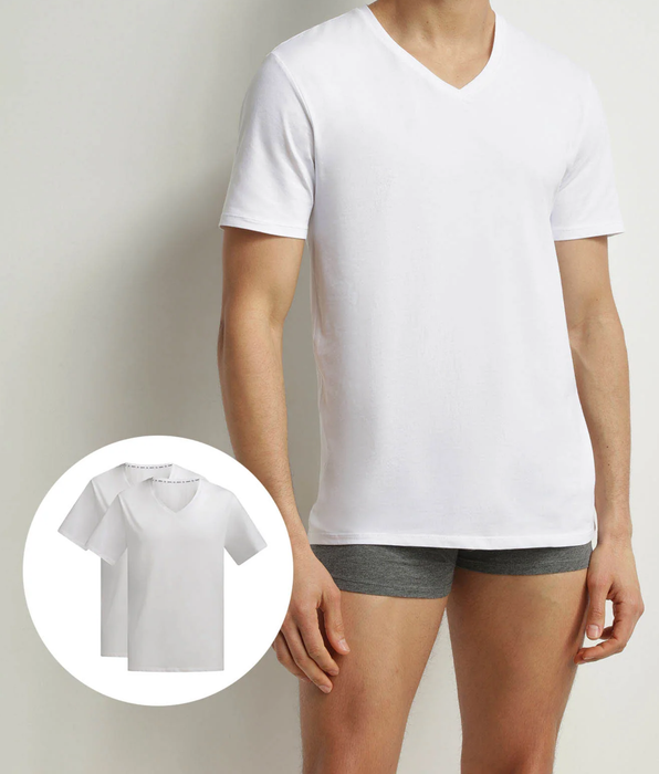 DIM Pacco da 2 T-shirt uomo in cotone bio con scollo a V, bianco DIM