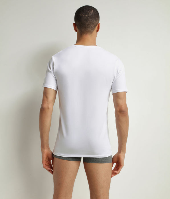 DIM Pacco da 2 T-shirt uomo in cotone bio con scollo a V, bianco DIM