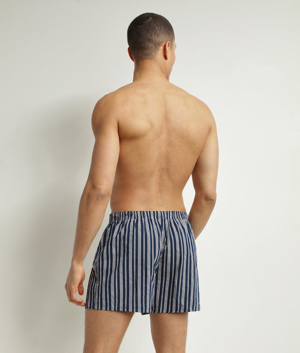 DIM Pacco da 2 boxer larghi da uomo in cotone bio a righe indaco Dim Good