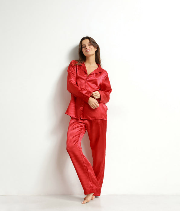 DIM Pigiama da donna con pantaloni in raso rosso Dim Don't Disturb