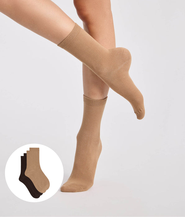 DIM Confezione da 2 calze da donna in cotone Thermo color cioccolato e tortora