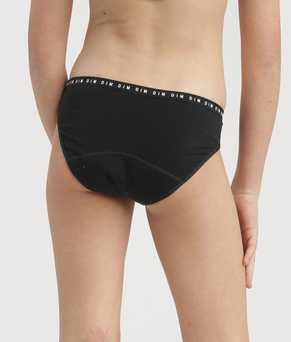 DIM Slip mestruale da ragazza in cotone biologico Nero Flusso molto abbondante Dim My Protect