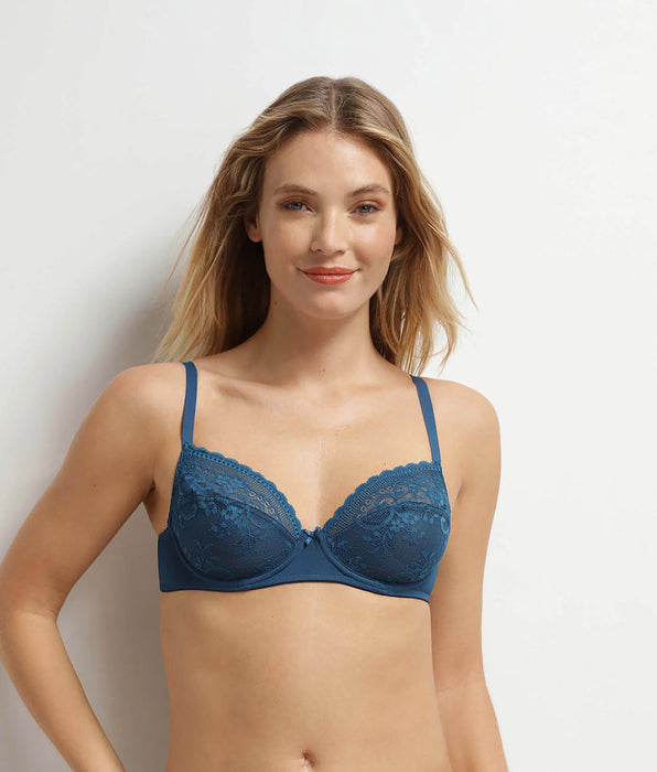 DIM Reggiseno a coppa intera in pizzo e rete floreale blu Dim Femminile