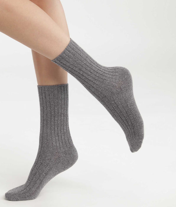 DIM Calze donna a maglia liscia a costine Gris Chiné Dim Bambou