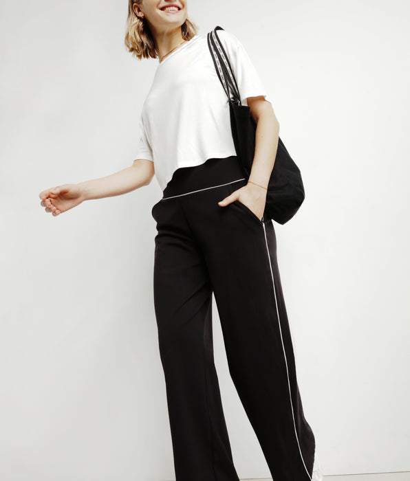 DIM Pantalone sportivo donna in jersey elasticizzato a gamba larga Nero DIM Move