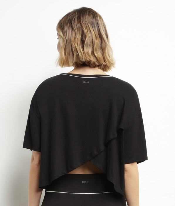DIM T-shirt sportiva donna in viscosa nera con schiena aperta DIM Move