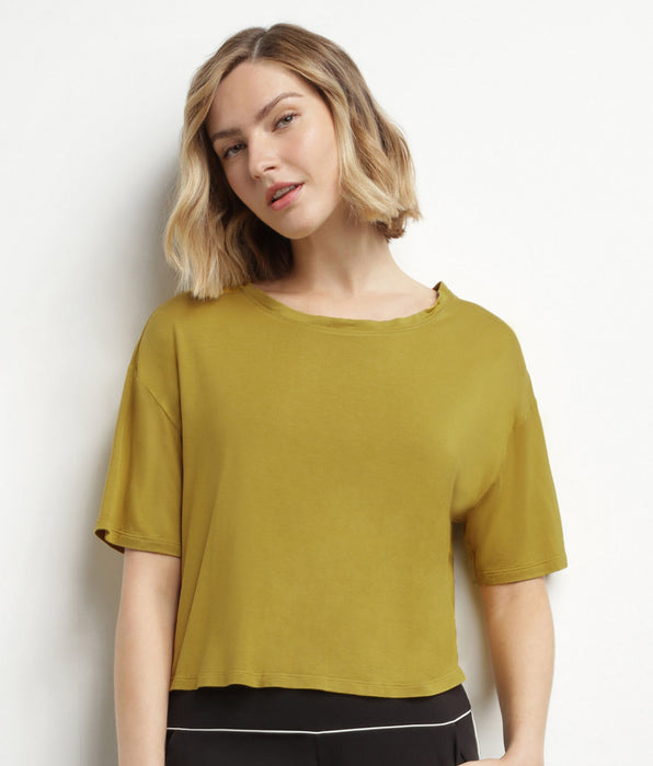 DIM T-shirt sportiva donna in viscosa verde oliva con retro aperto DIM Move