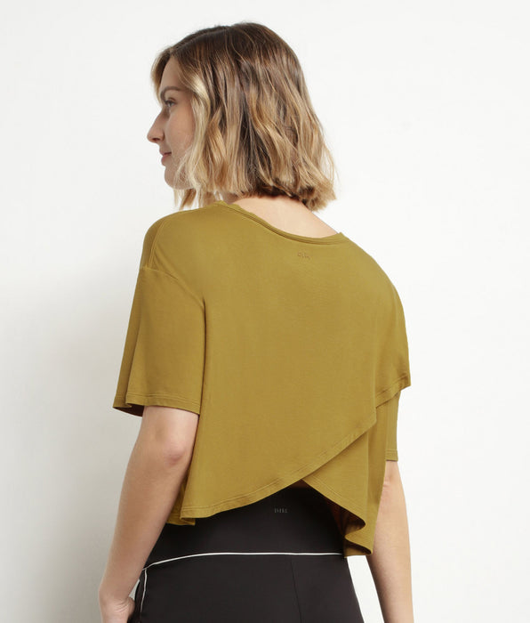 DIM T-shirt sportiva donna in viscosa verde oliva con retro aperto DIM Move
