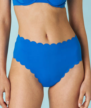 High-waisted bottom Scallop in electric blue microfiber