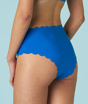 High-waisted bottom Scallop in electric blue microfiber