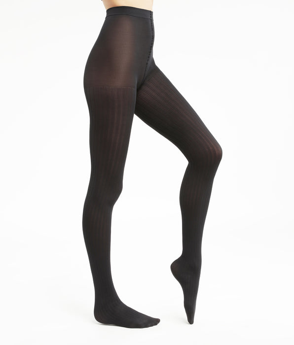 DIM Collant donna coprente a costine piatte Nero Dim Style