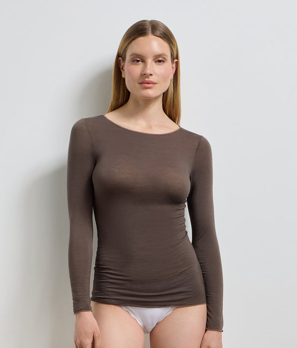 DIM T-shirt girocollo cioccolato profondo Thermal Light