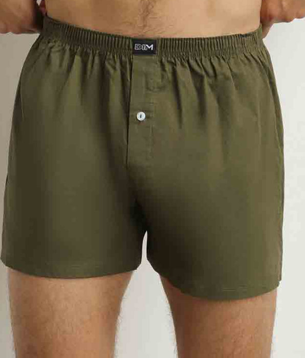 DIM Pacco da 2 boxer da uomo in cotone elasticizzato verde a righe beige.