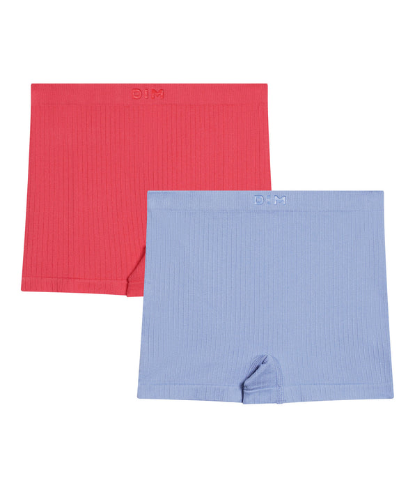 DIM Pacco da 2 boxer senza cuciture Dim in microfibra blu e rosa per bambina