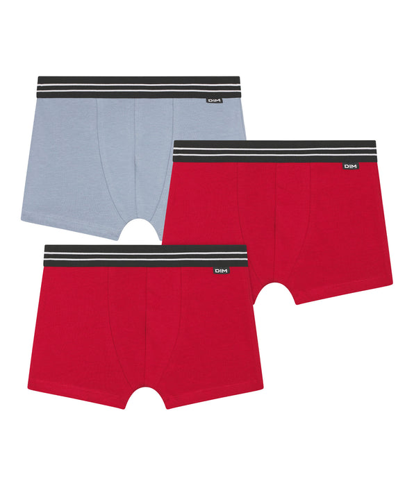 DIM Pacco da 3 boxer da ragazzo in cotone elasticizzato rosso blu Ecodim