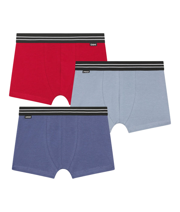 DIM Pacco da 3 boxer da ragazzo in cotone elasticizzato blu carminio Ecodim