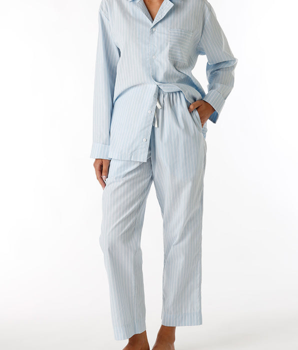 DIM Pigiama lungo aperto unisex in tela di cotone blu con righe