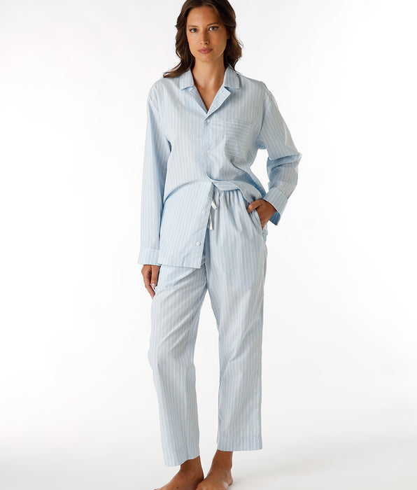 DIM Pigiama lungo aperto unisex in tela di cotone blu con righe