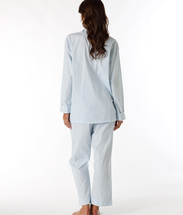 DIM Pigiama lungo aperto unisex in tela di cotone blu con righe