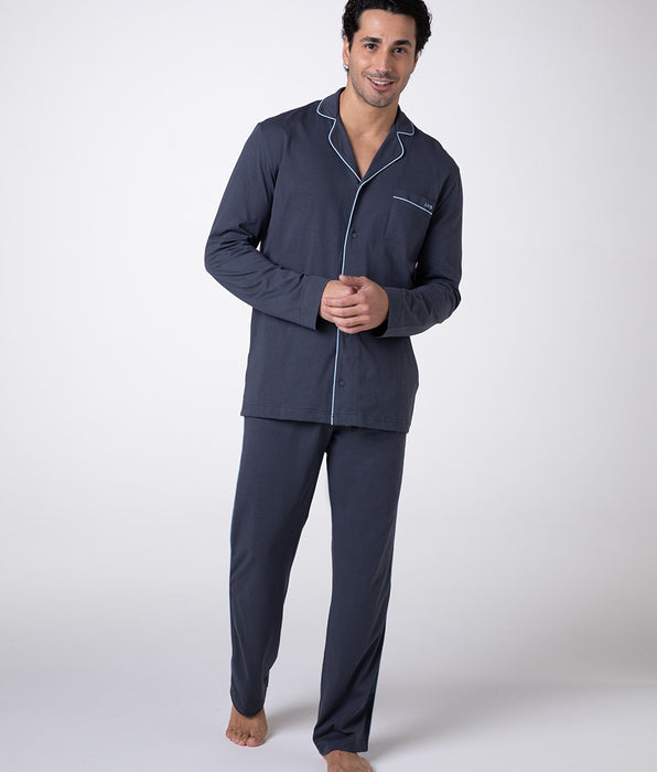 DIM Pigiama lungo aperto unisex in jersey di cotone color ardesia
