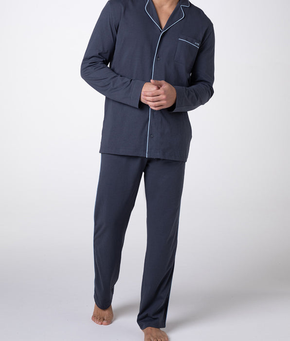 DIM Pigiama lungo aperto unisex in jersey di cotone color ardesia