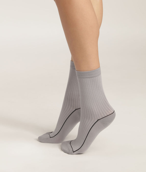DIM Calze donna in cotone a coste Beige con profili colorati Mod di Dim