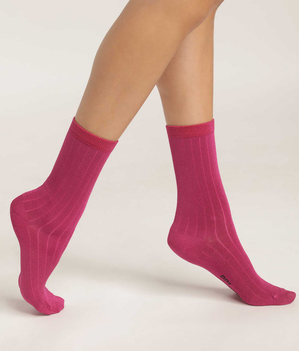 DIM Calze donna piatte a coste in cotone fucsia Mod di Dim
