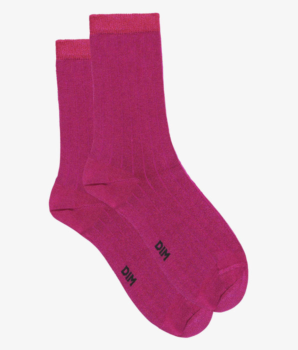DIM Calze donna piatte a coste in cotone fucsia Mod di Dim