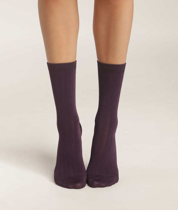 DIM Calze donna a coste, raso di cotone, Viola Mod di Dim