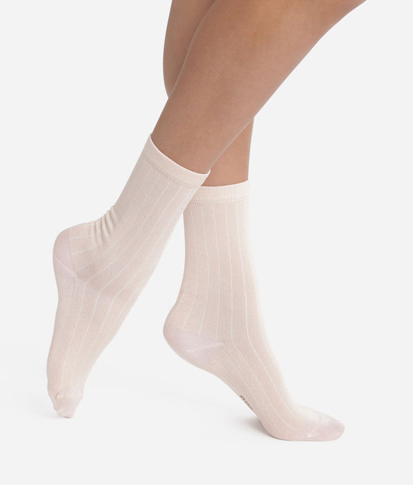 DIM Calzini da donna a coste in cotone satinato Ivoire Dim Mode