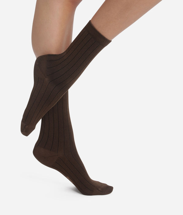 DIM Calzini da donna a coste in cotone satinato Marron Dim Mode