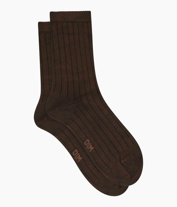 DIM Calzini da donna a coste in cotone satinato Marron Dim Mode